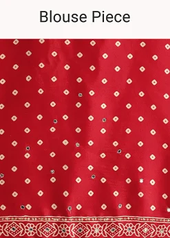 Red Chevron Printed Satin Saree