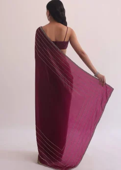 Red Chiffon Silk Saree With Cutdana Embellished