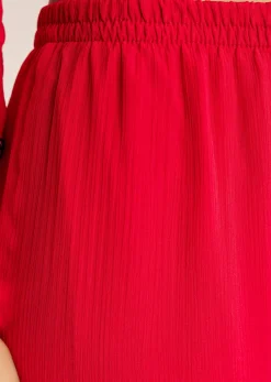 Red Chinon Flared Kurta Sharara With Thread Work