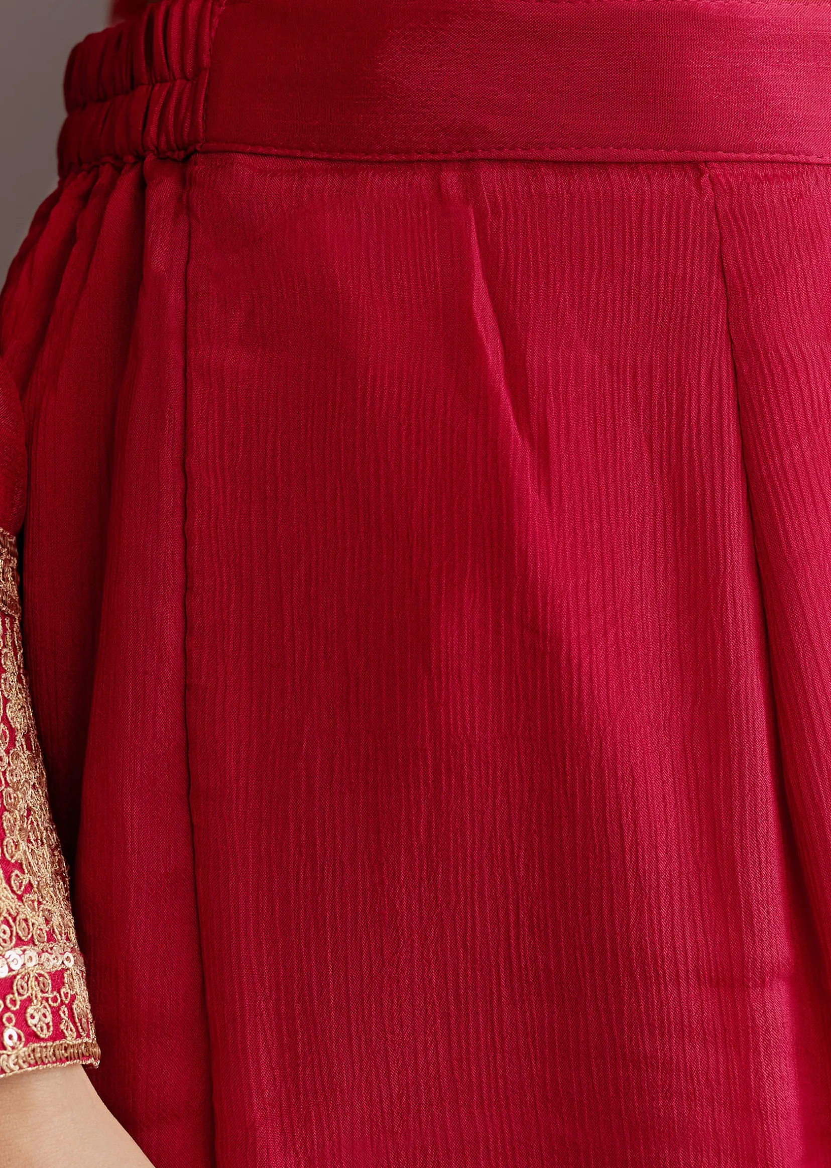 Red Chinon Zari Sequin Anarkali Suit With Dupatta