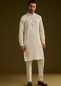 Red Cotton Silk Kurta Set With Nature Motif Jacket