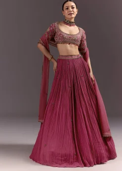 Red Crepe Lehenga Set With Hand Embroidery And Beads