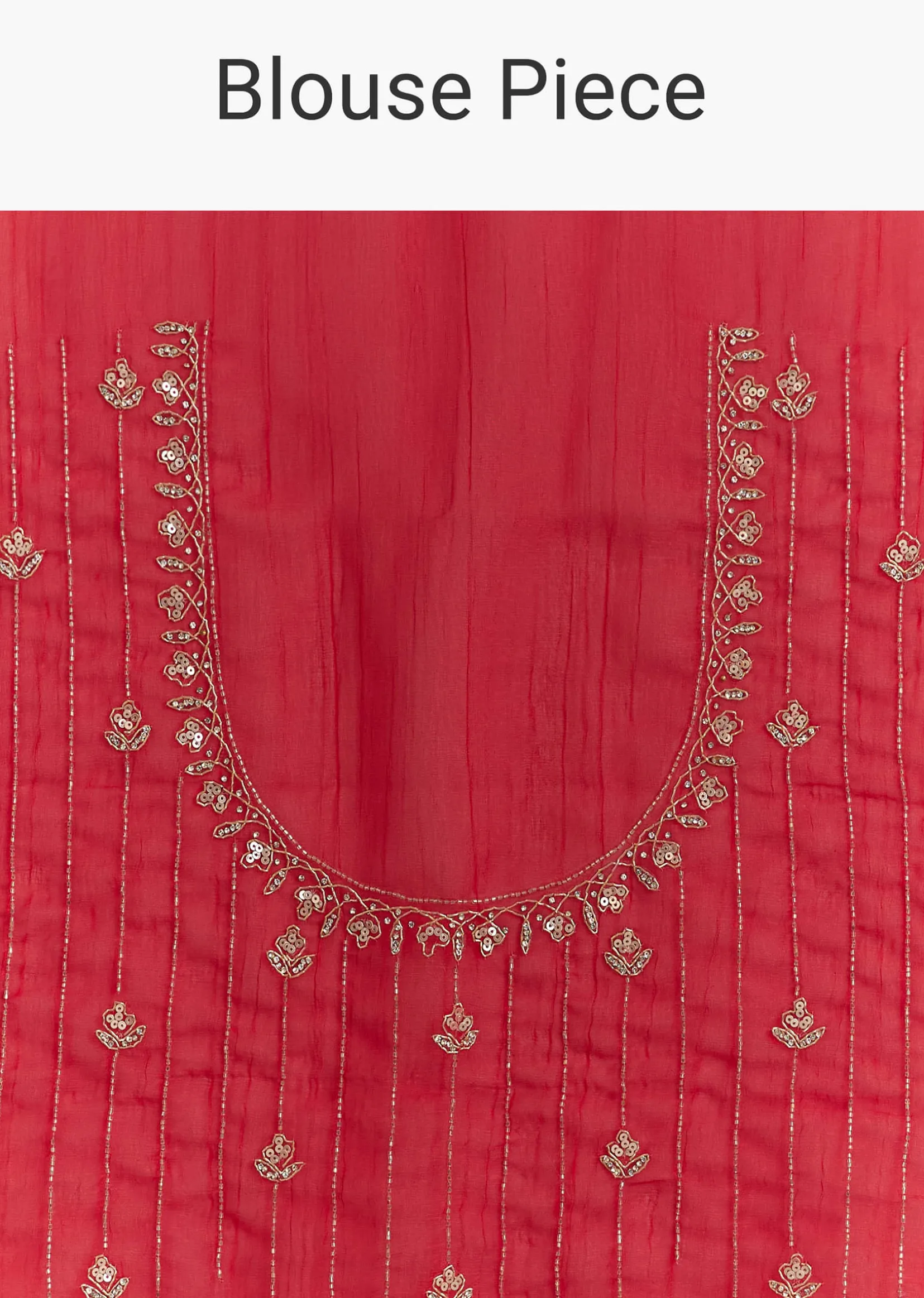 Red Crushed Tissue Embroidered Saree With Scallop Border