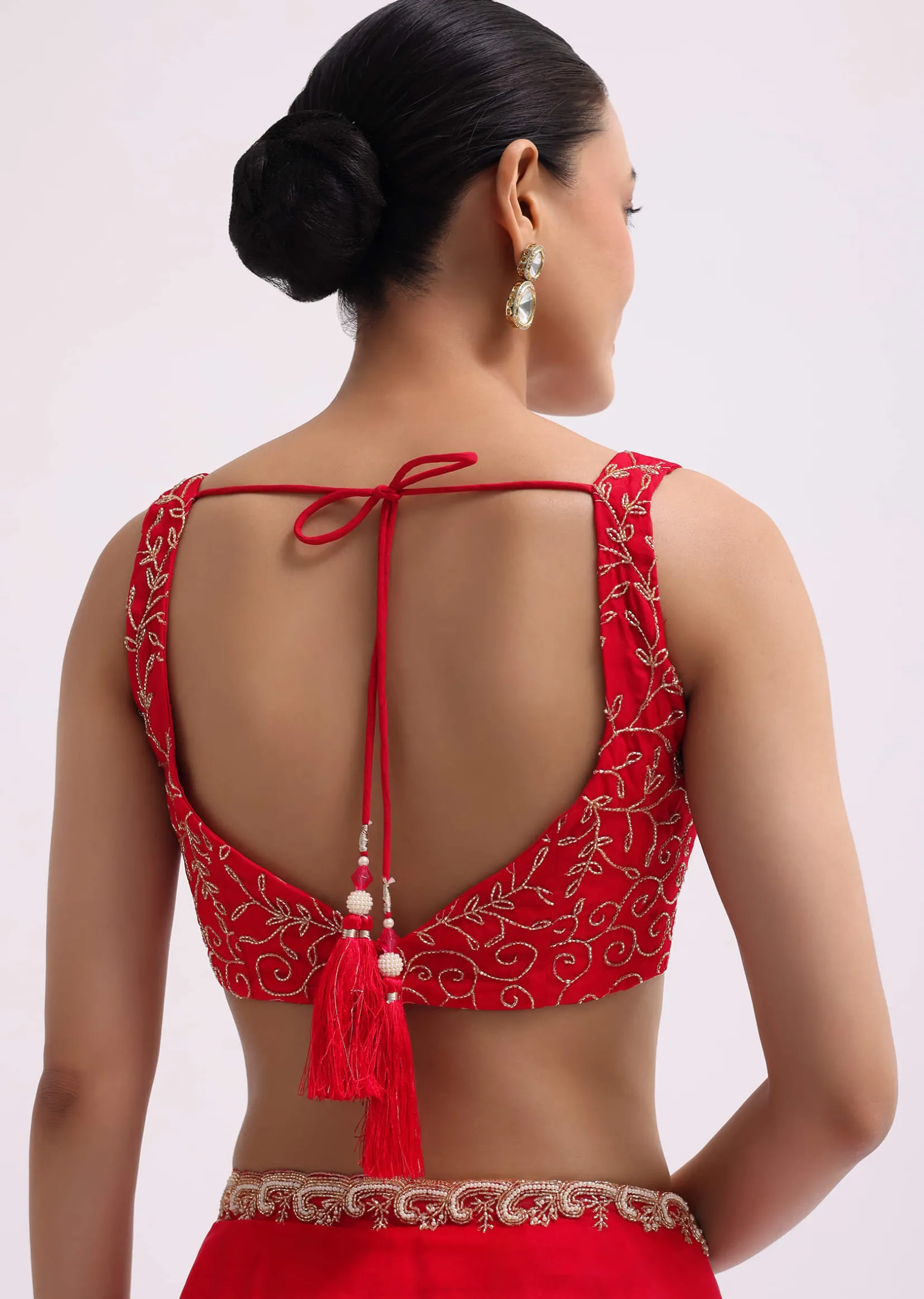 Red Cut Work Organza Saree With Unstitched Blouse
