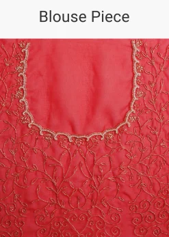 Red Cut Work Organza Saree With Unstitched Blouse
