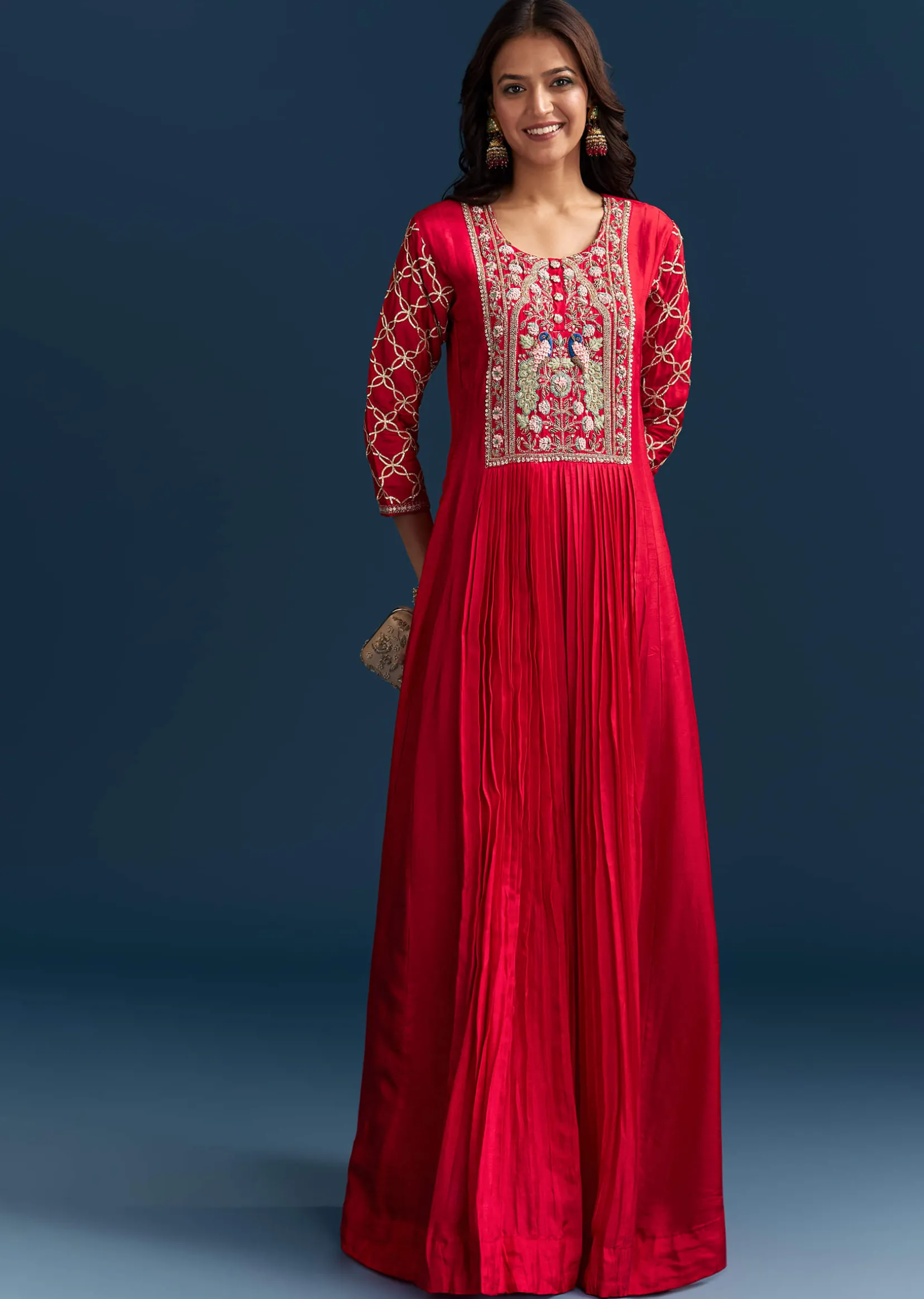 Red Dola Silk Anarkali Suit With Beads Gotta And Cut Dana Work