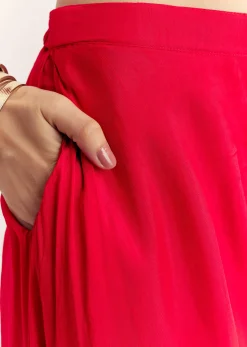 Red Dola Silk Cape Kurta Set With Embroidery