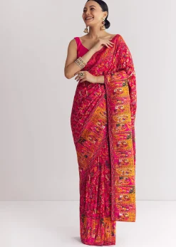 Red Dola Silk Saree With Traditional Weaves