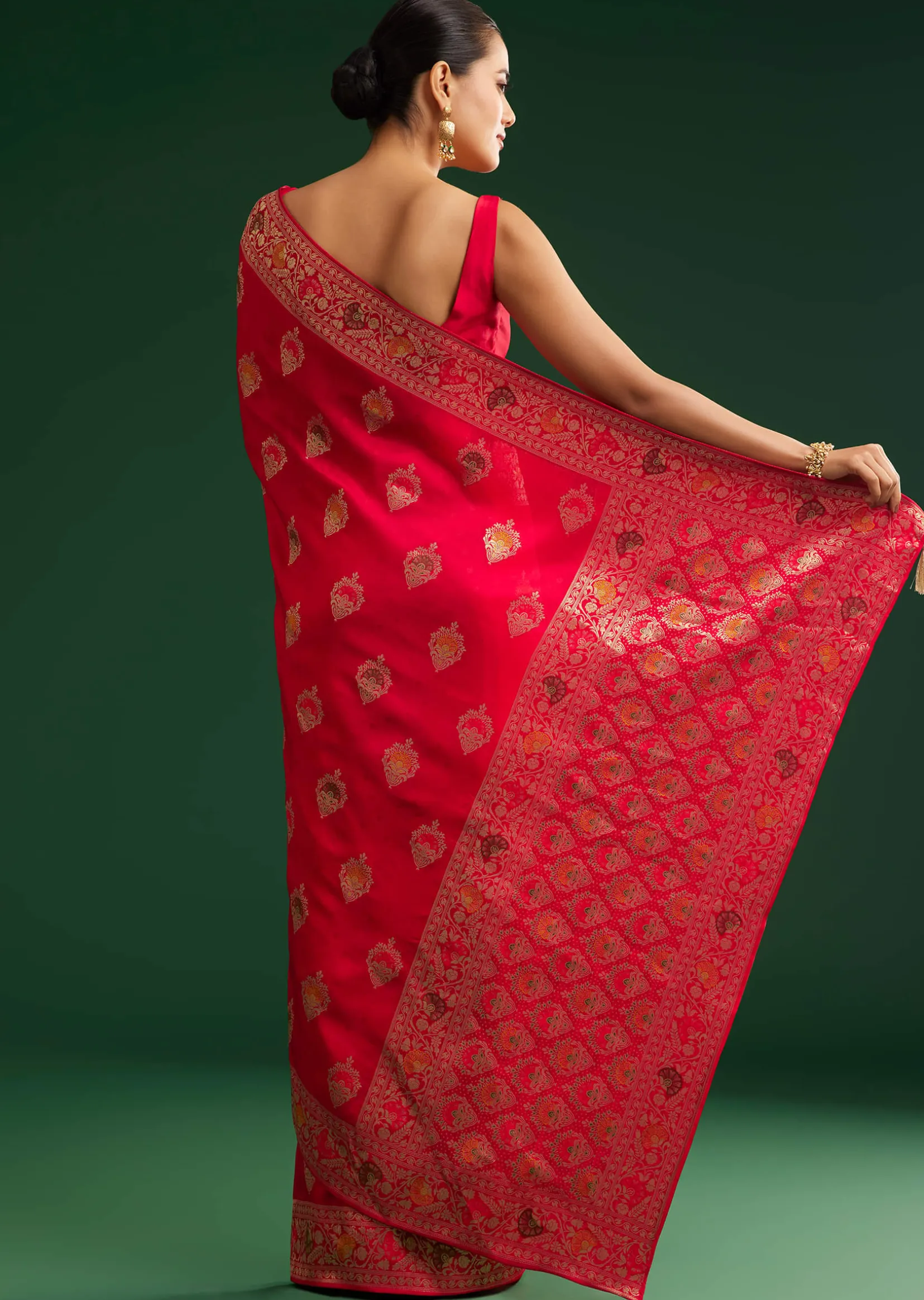 Red Dola Silk Saree With Zari Detailing