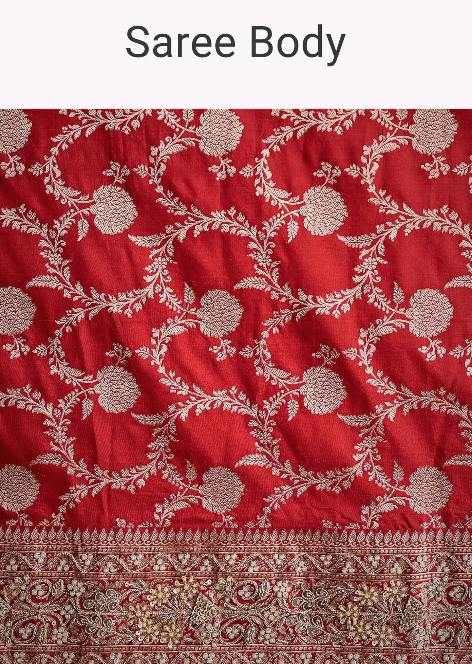 Red Dola Silk Saree With Floral Jaal Work