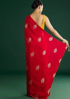 Red Dola Silk Saree With Butti Weave