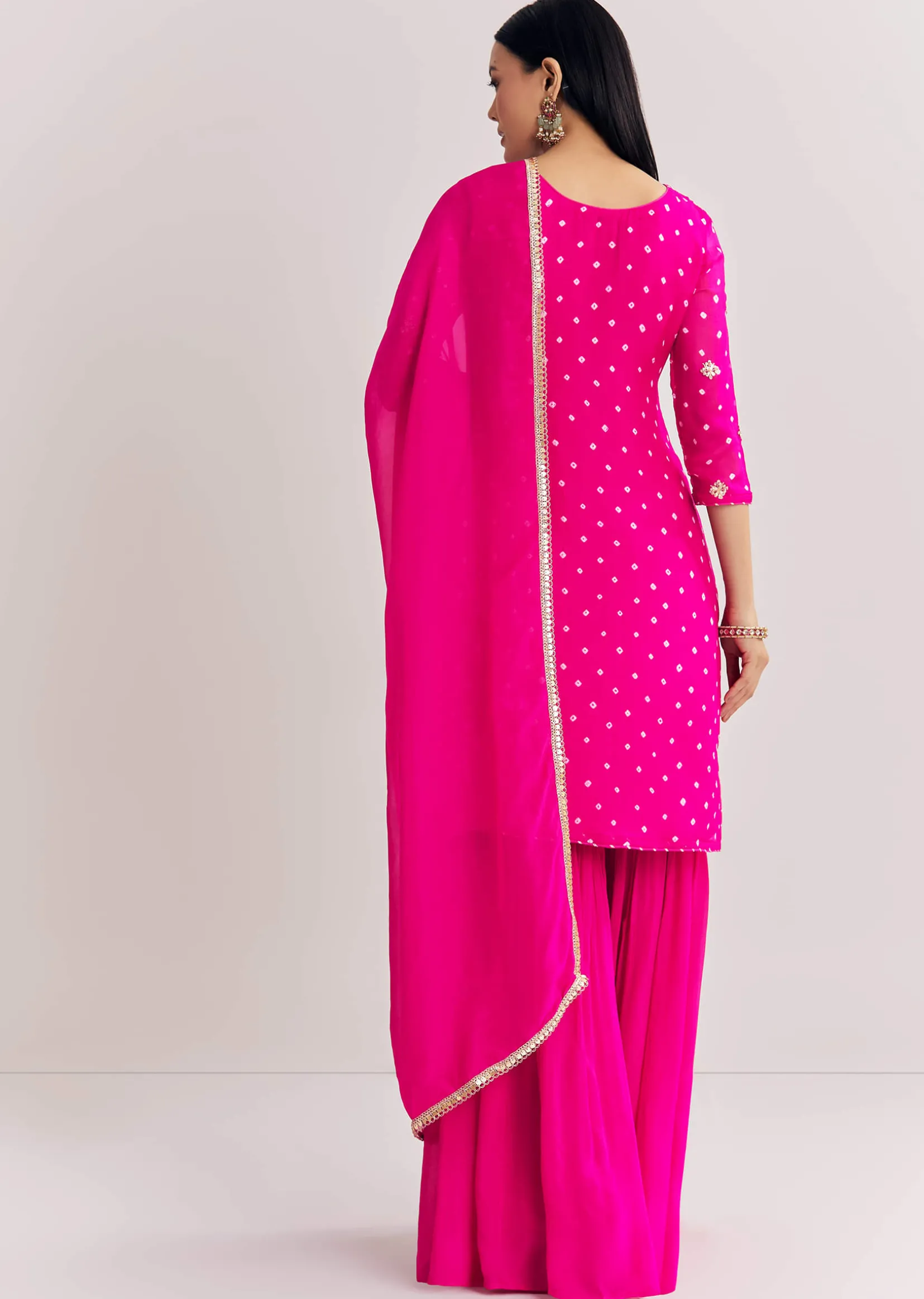 Red Dola Silk Sharara Suit With Embroidered Print