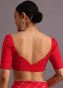 Red Dola Silk Woven Leheriya Saree With Gotta Patti Border