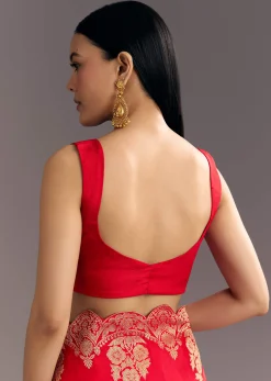 Red Dola Silk Woven Motif Saree With Scallop Border