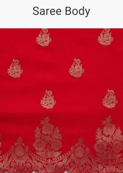 Red Dola Silk Woven Motif Saree With Scallop Border