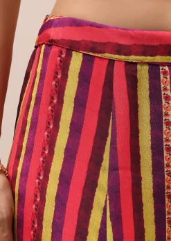 Red Embroidered Crepe Crop Top And Palazzo Set