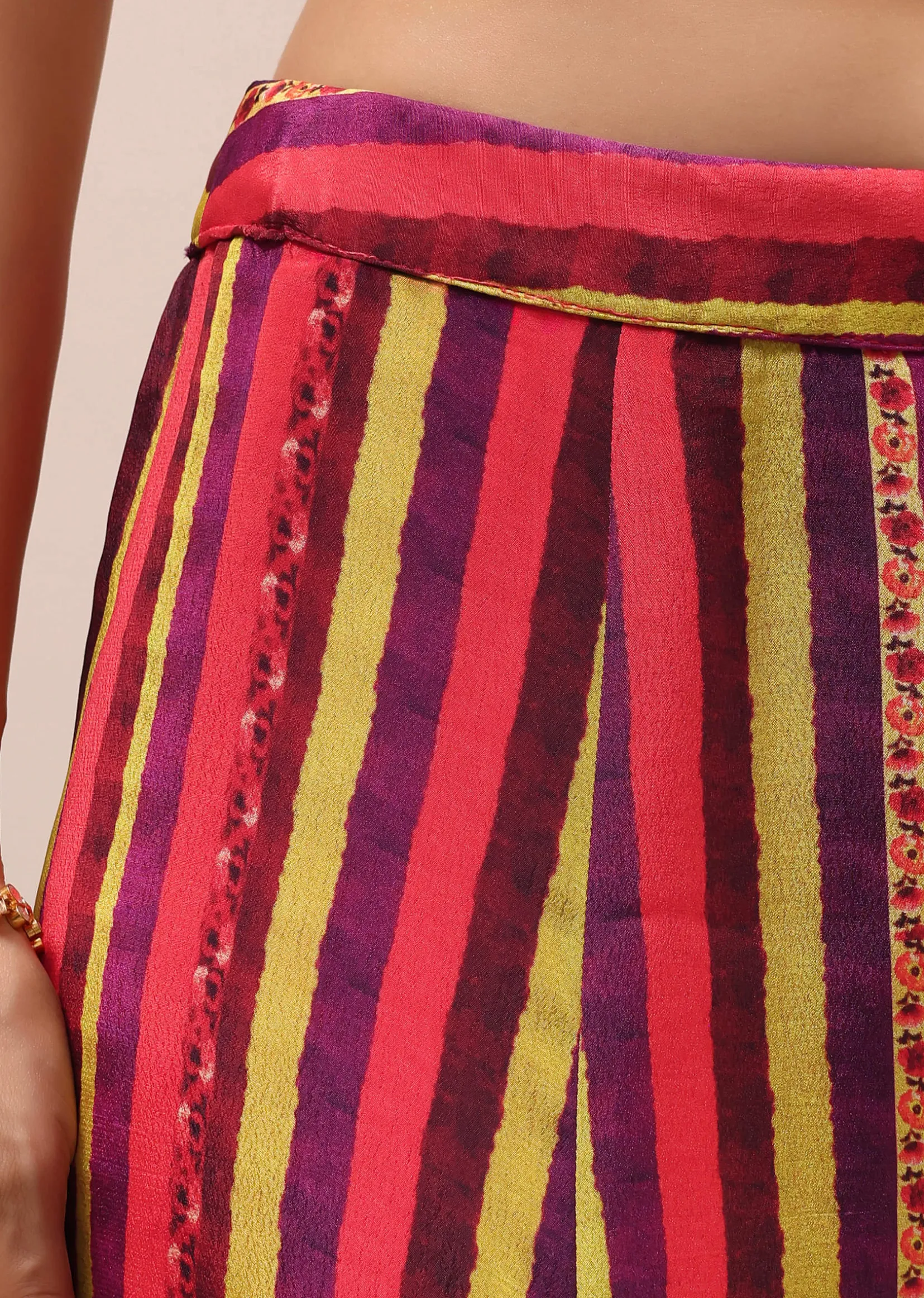 Red Embroidered Crepe Crop Top And Palazzo Set