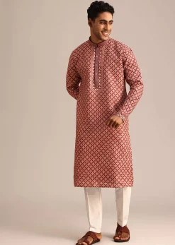 Red Georgette Kurta Set With Printed Detail