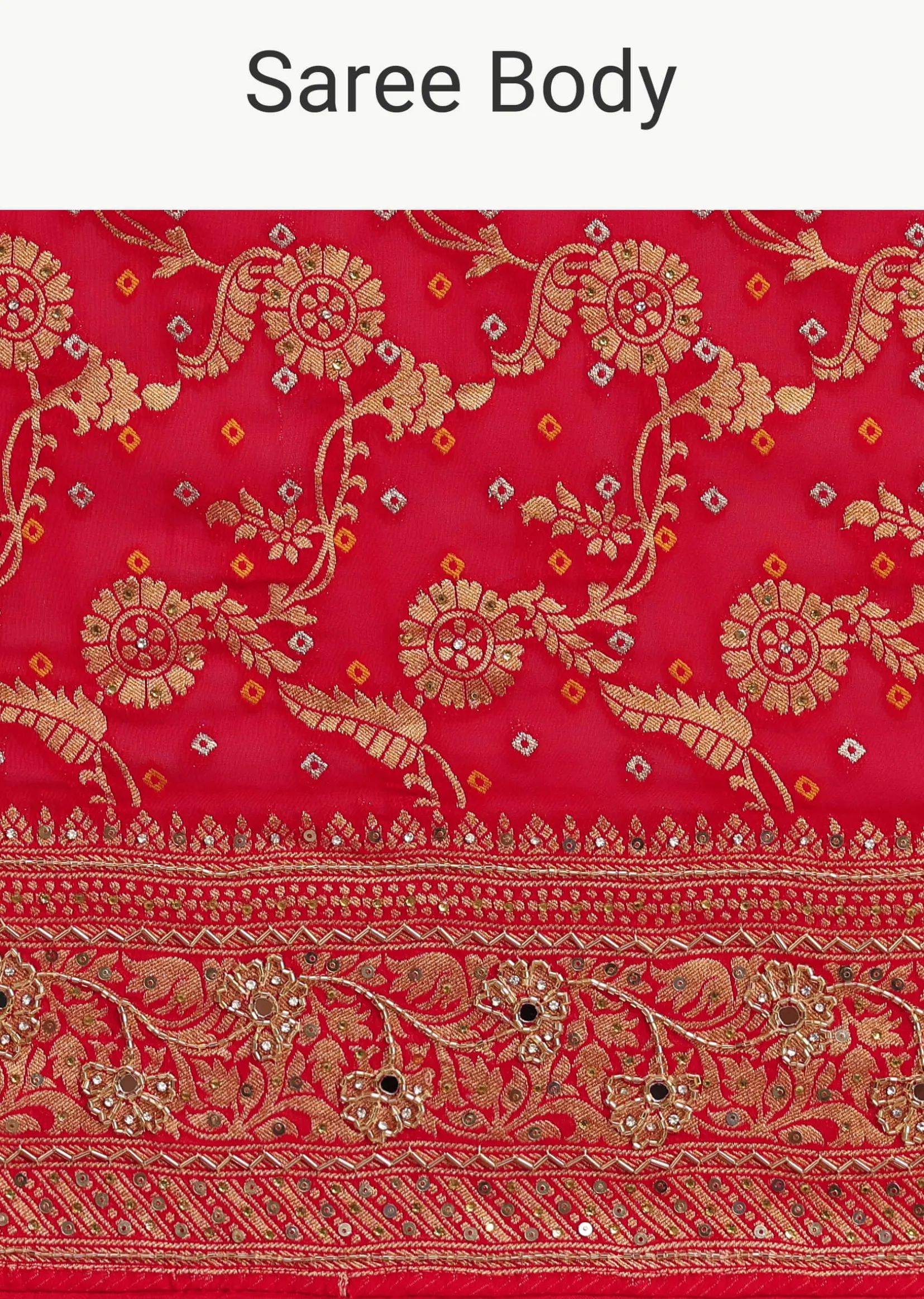 Red Georgette Woven Saree With Bandhani Jaal Work
