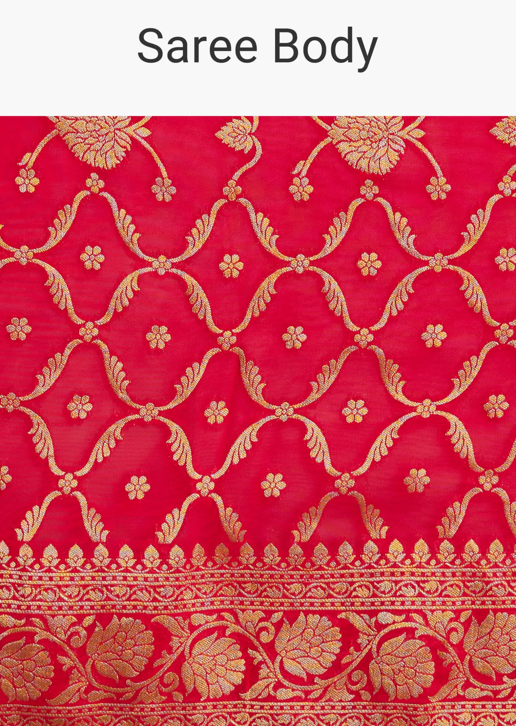 Red Jaal Work Saree With Floral Border And Pallu