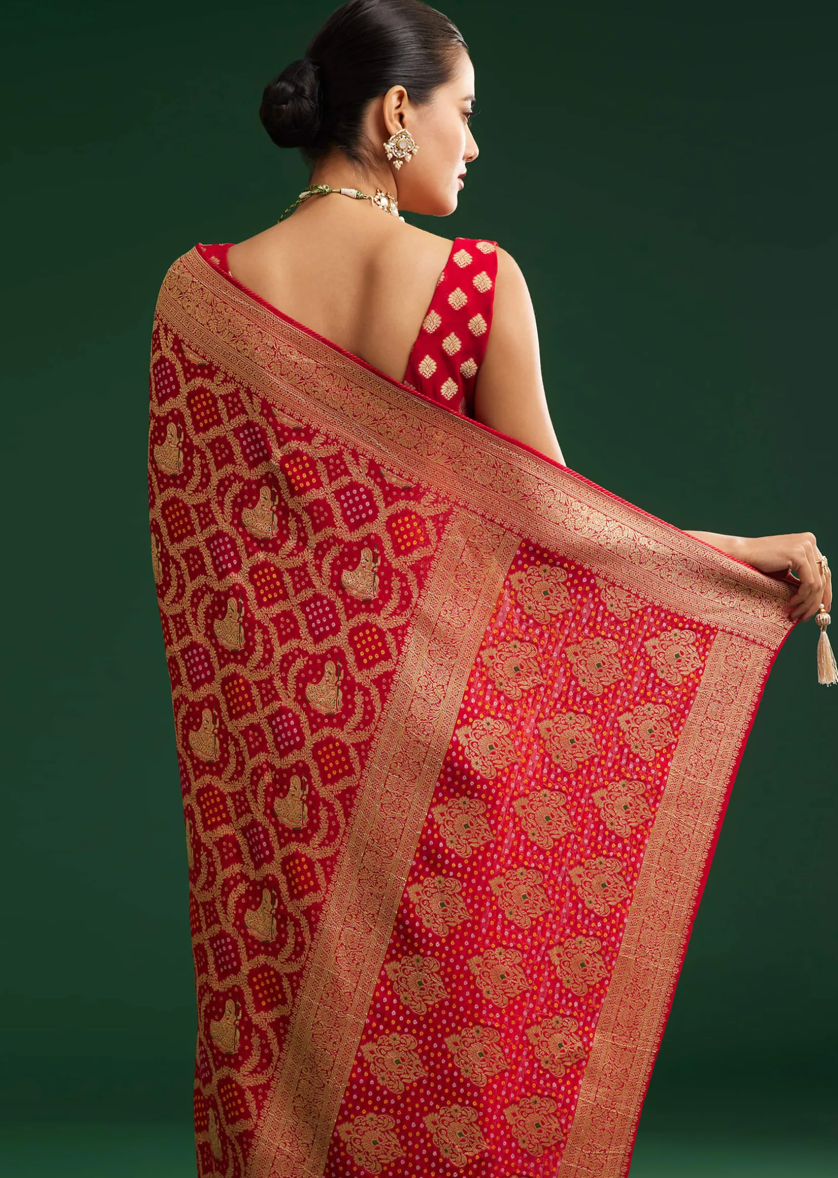 Red Khaddi Georgette Saree With Zari Woven Jaal Work