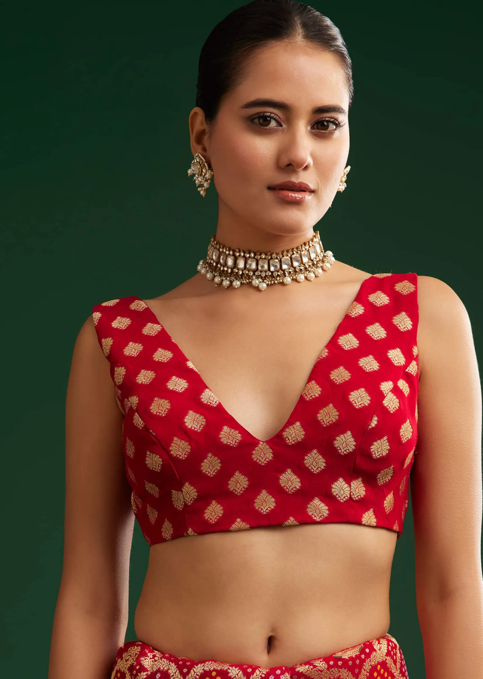 Red Khaddi Georgette Saree With Zari Woven Jaal Work