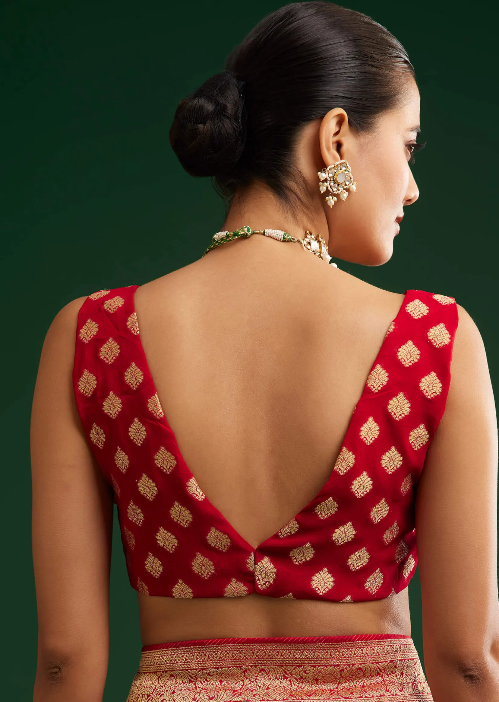 Red Khaddi Georgette Saree With Zari Woven Jaal Work