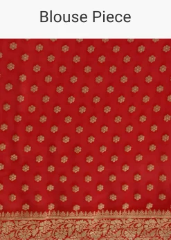 Red Khadi Gota Patti Banarasi Saree With Unstitched Blouse Piece