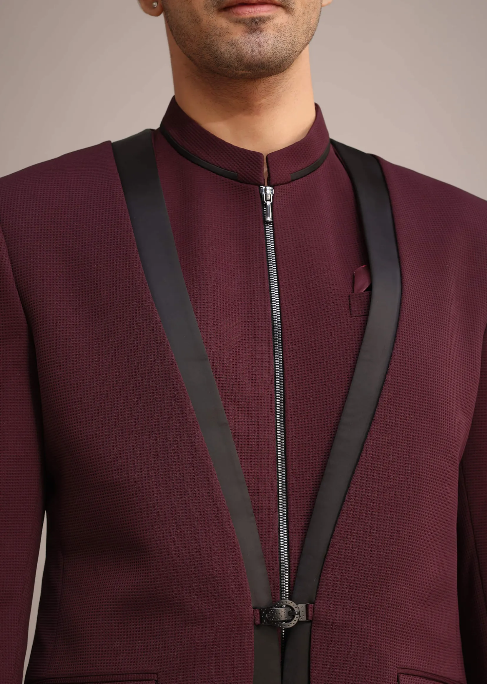 Red Knit Tuxedo Set With Waist Coat