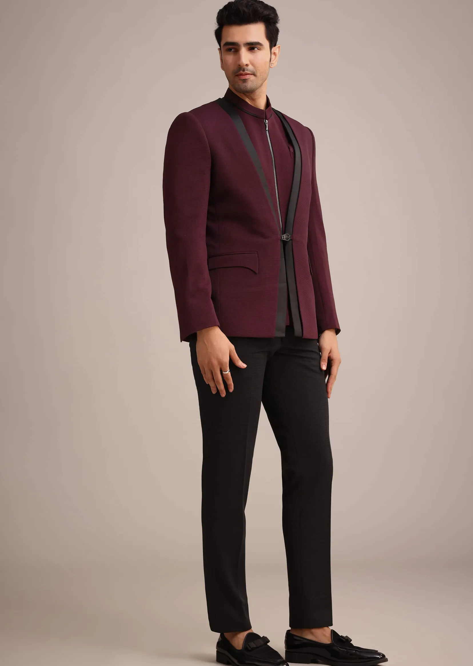 Red Knit Tuxedo Set With Waist Coat