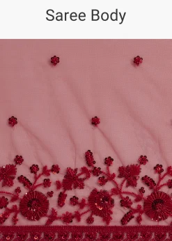 Red Net Saree With Sequins And Stones Embroidery