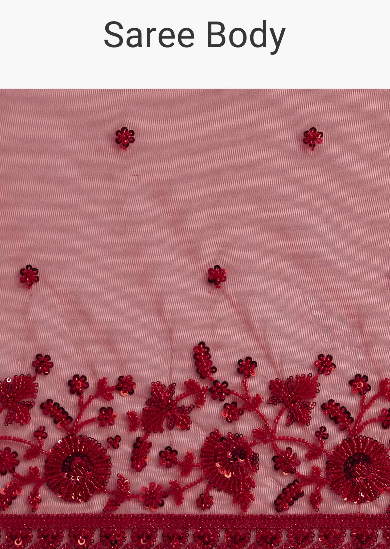 Red Net Saree With Sequins And Stones Embroidery