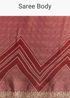 Red Ombre Satin Saree With Geometric Print And Gota Border
