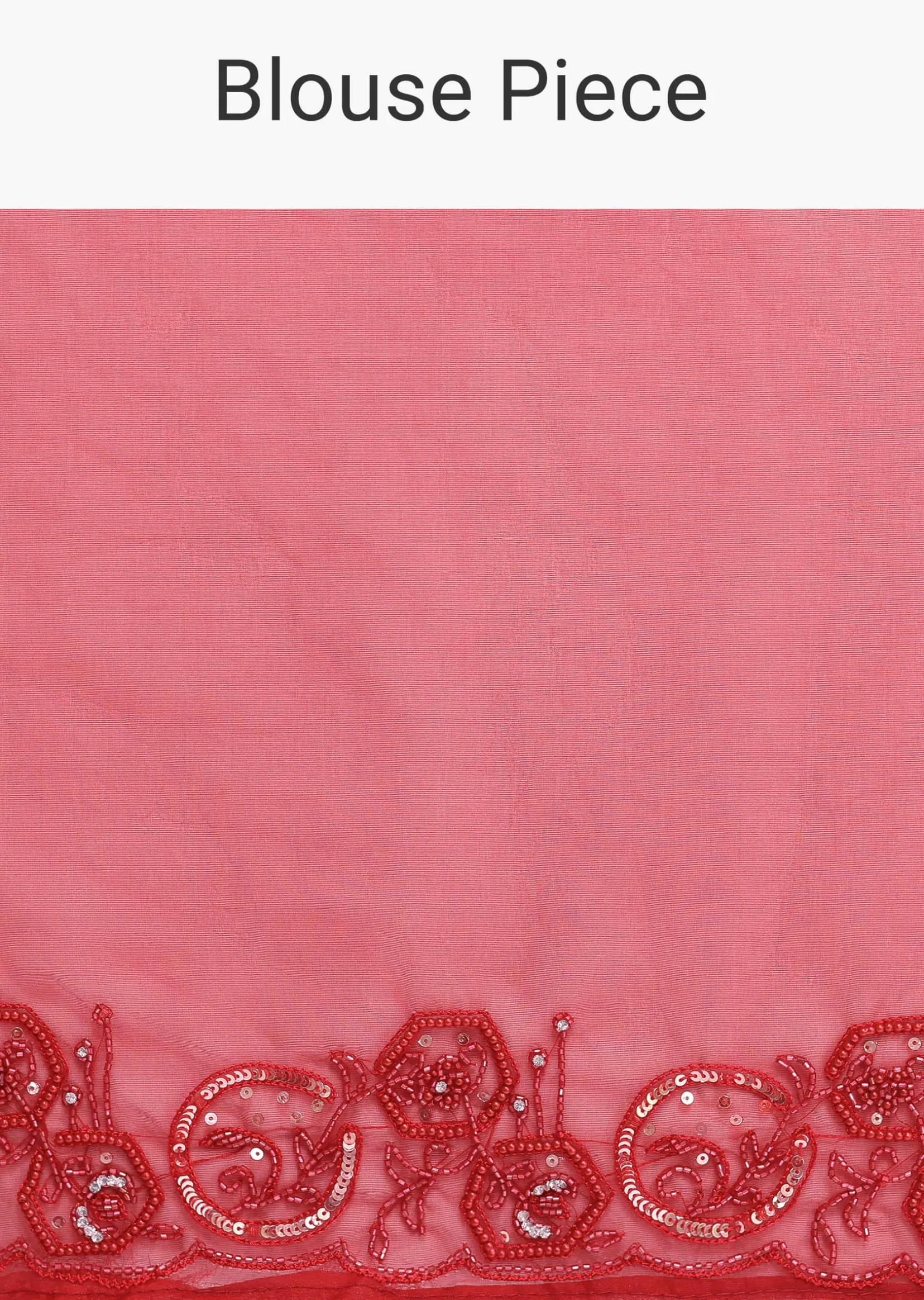 Red Organza Saree In Sequins With Unstitched Blouse