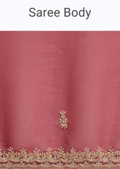 Red Organza Saree With Cutdana And Sequins Border