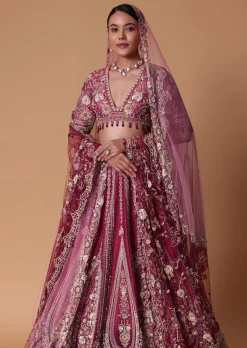 Red Raw Silk Cutdana Lehenga Set With Trail Dupatta