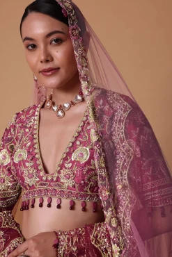 Red Raw Silk Cutdana Lehenga Set With Trail Dupatta