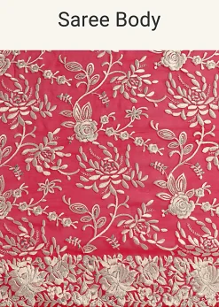 Red Saree In Georgette with Parsi Gara Work