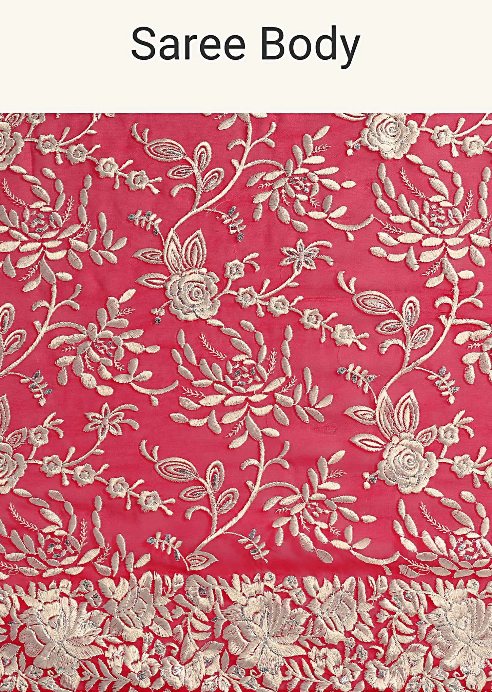 Red Saree In Georgette with Parsi Gara Work