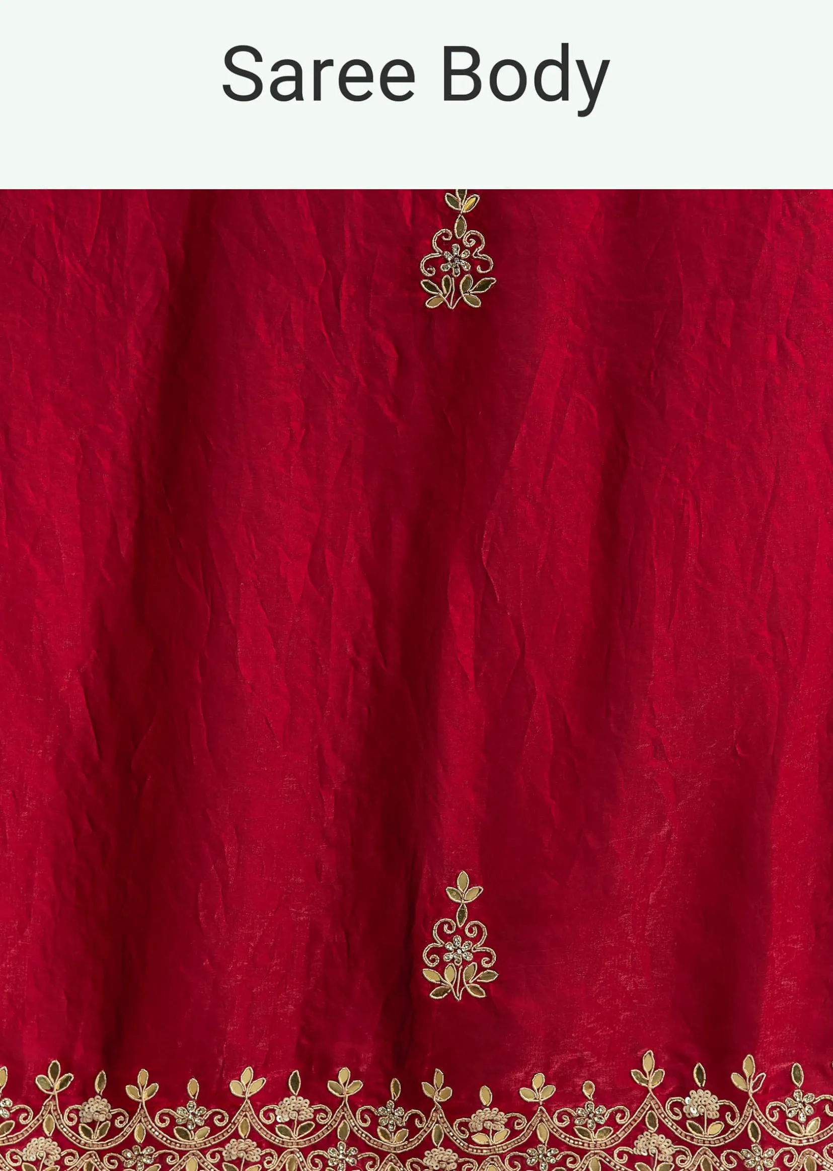 Red Satin Saree With Gotapatti And Scallop Border