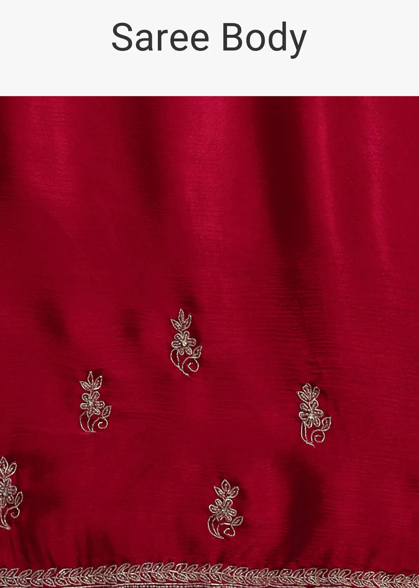 Red Satin Saree With Stone Embroidered Border And Unstitched Blouse