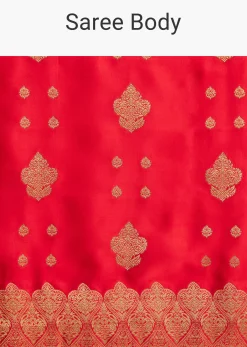 Red Satin Silk Butti Woven Saree With Scallop Brocade Border