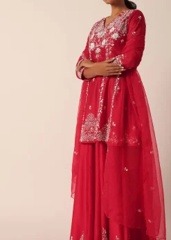 Red Sequin Embellished Kurti Palazzo Set