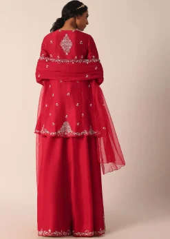 Red Sequin Embellished Kurti Palazzo Set