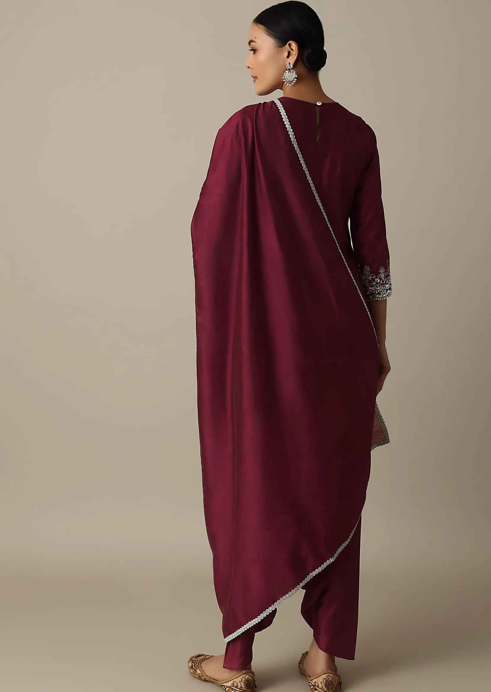 Red Silk Embroidery Kurta Set With Salwar And Dupatta