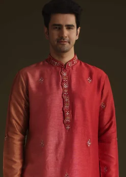 Red Silk Ombre Kurta Set