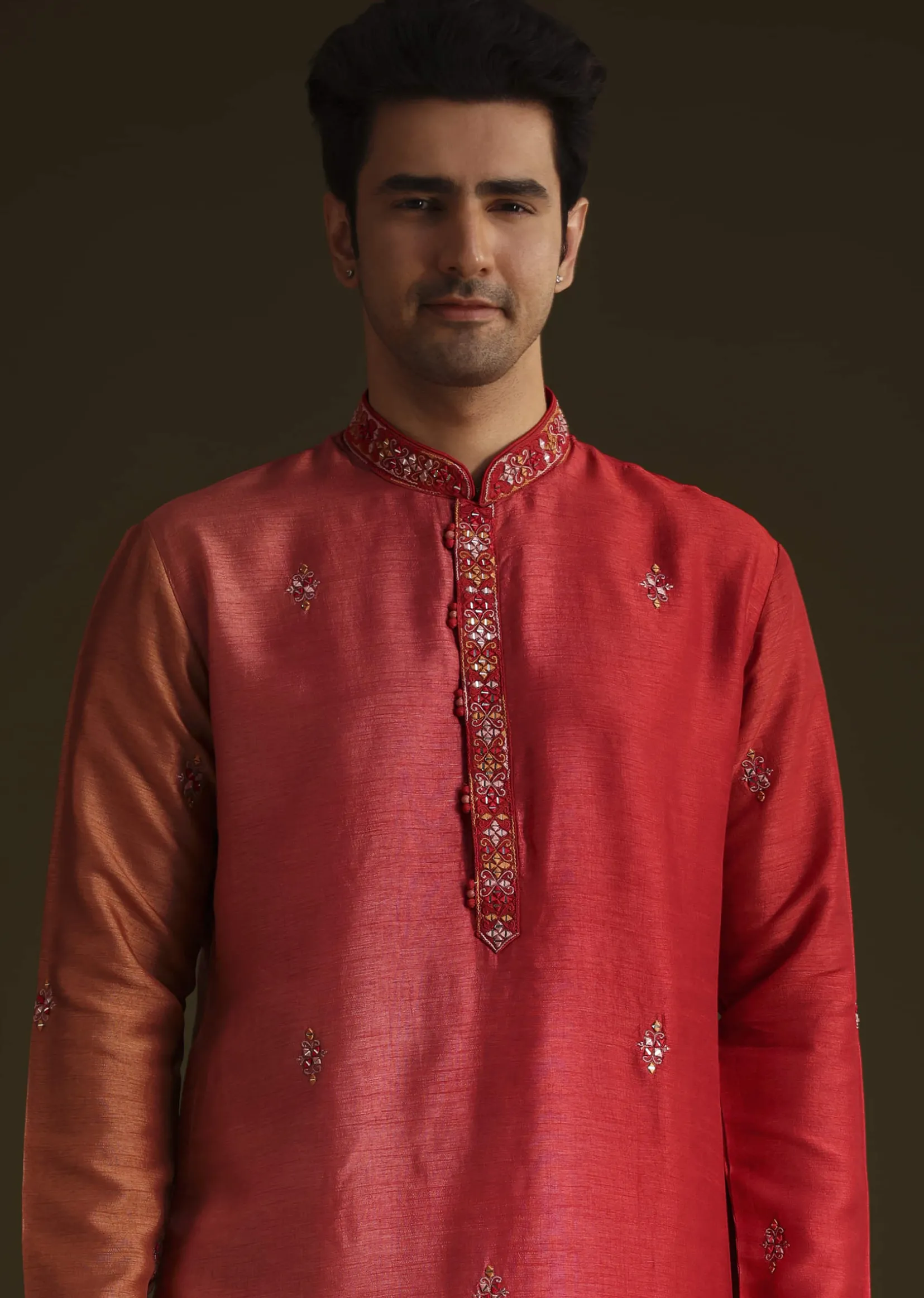 Red Silk Ombre Kurta Set