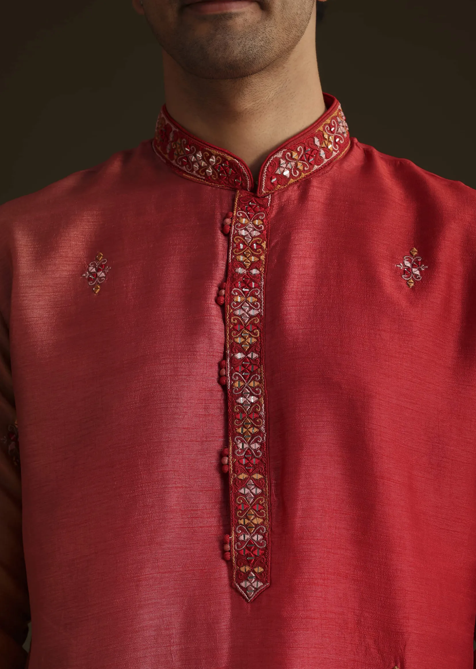 Red Silk Ombre Kurta Set