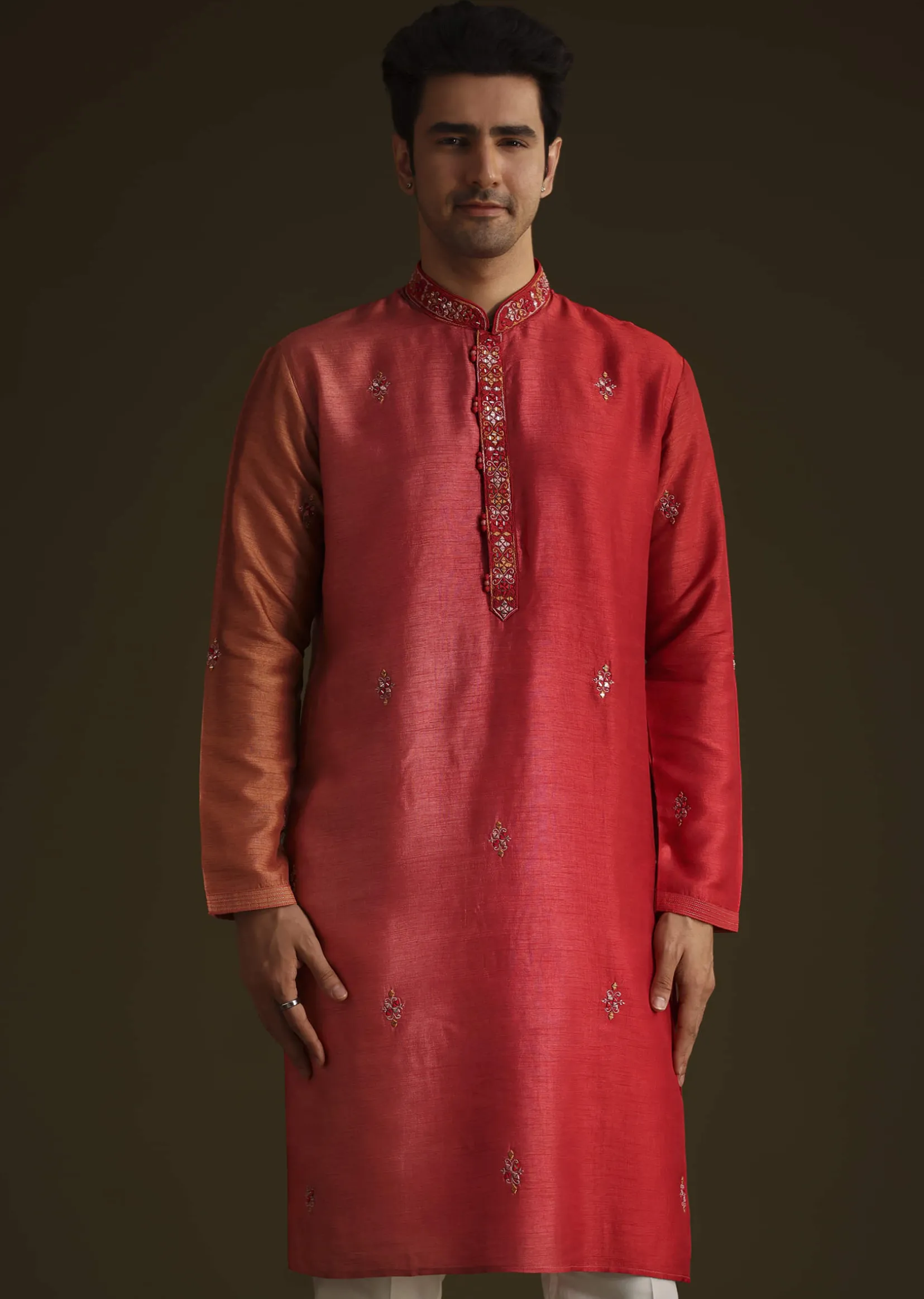 Red Silk Ombre Kurta Set