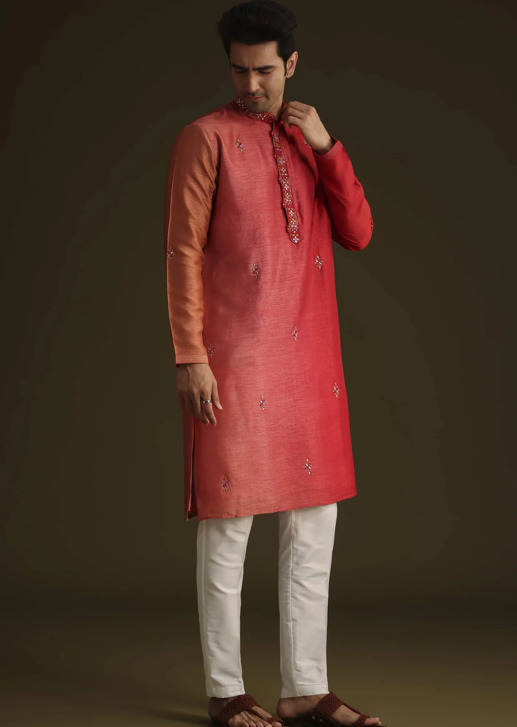 Red Silk Ombre Kurta Set